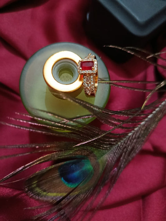 Elegant Pomegranate Red cubic synthetic zirconia Adjustable Ring