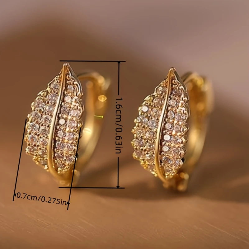 Elegant Leaf-Inspired Cubic Zirconia Hoop Earrings