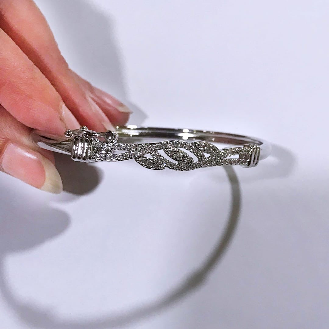 Versatile Sliver Plated Sparkling Synthetic Zirconia Open Bangle bracelet