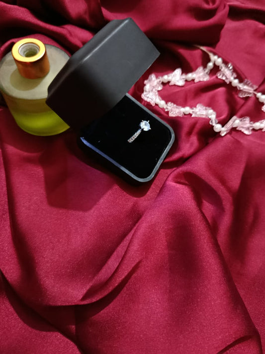 Crimson Charm Silver Adjustable Zirconia Ring