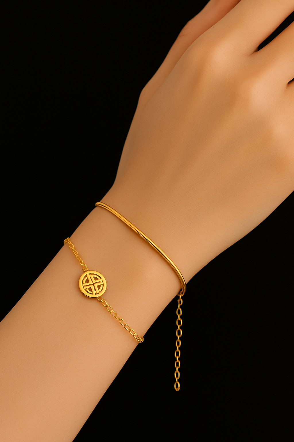 Stainless Steel Luxury Double-Sided Fu Character Bracelet – Elegant Chinese Style