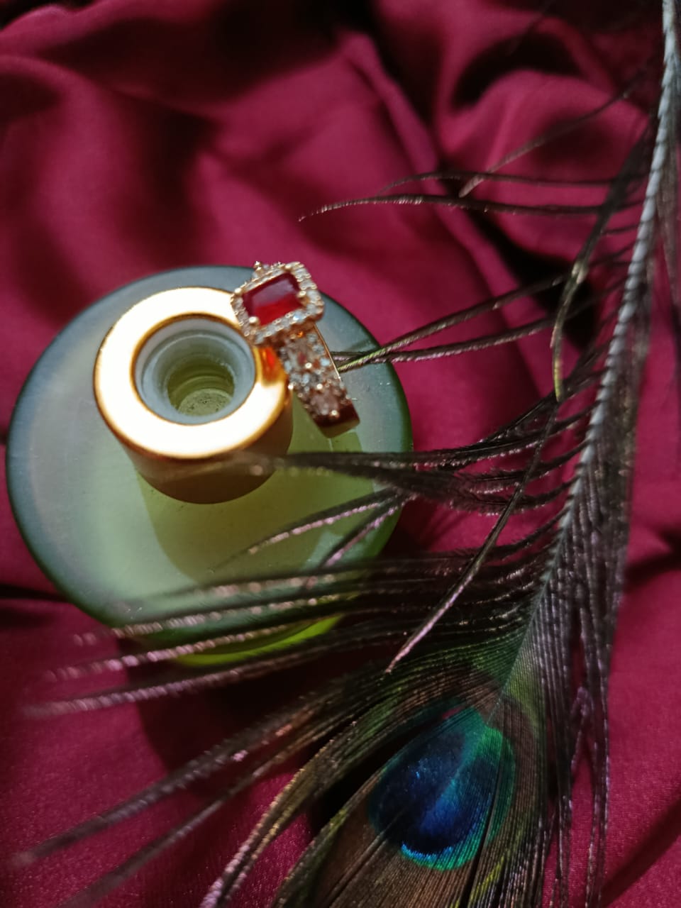 Elegant Pomegranate Red cubic synthetic zirconia Adjustable Ring