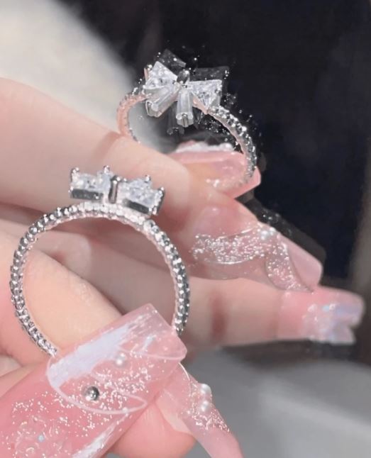 Sweet Girl Heart Bowknot Adjustable Ring