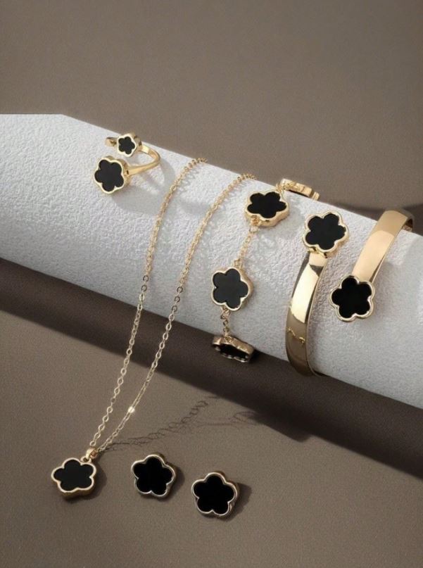 5pcs Luxury Stainless Steel Jewelry Set – Necklace, Bracelet, Earrings, Ring & Bangle