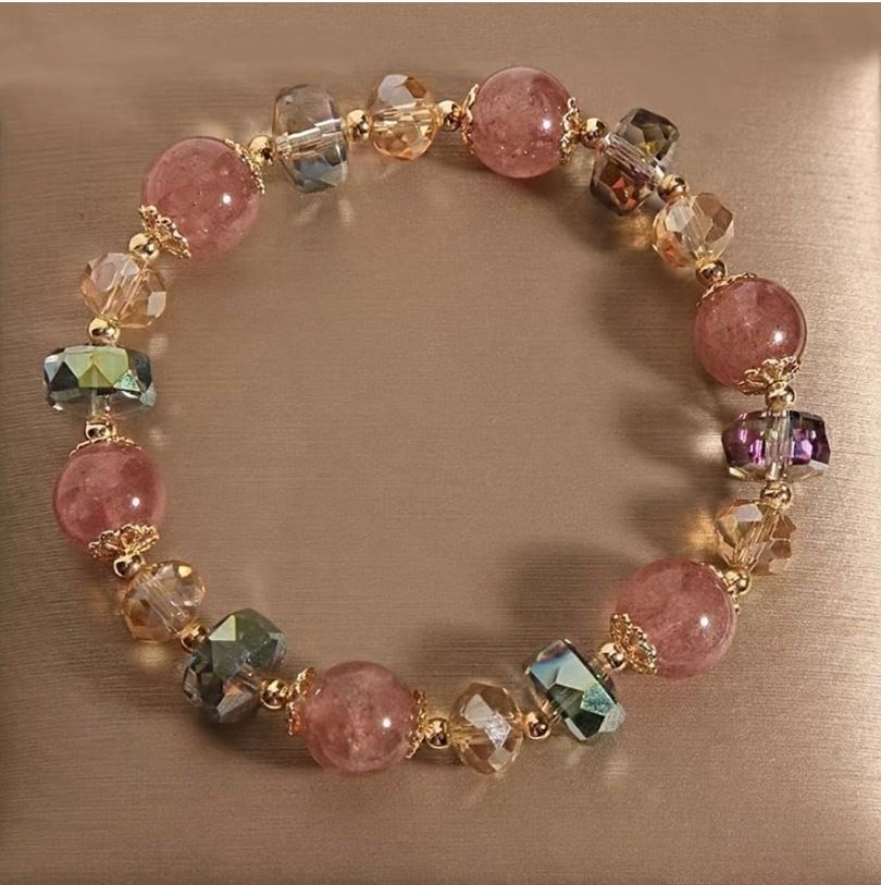 Colorful Glass Strawberry Crystal Bead Bracelet – Cute & Trendy Charm