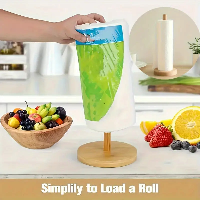 Sleek Wooden Paper Towel Holder with Countertop Stand