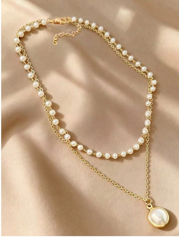 Pearl & Gold Bead Double Layer Choker – Kpop Inspired Elegance