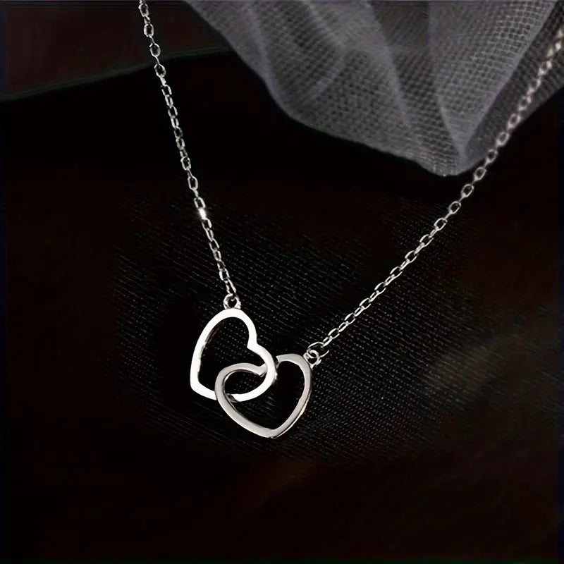 Double Heart Shape Pendant Necklace