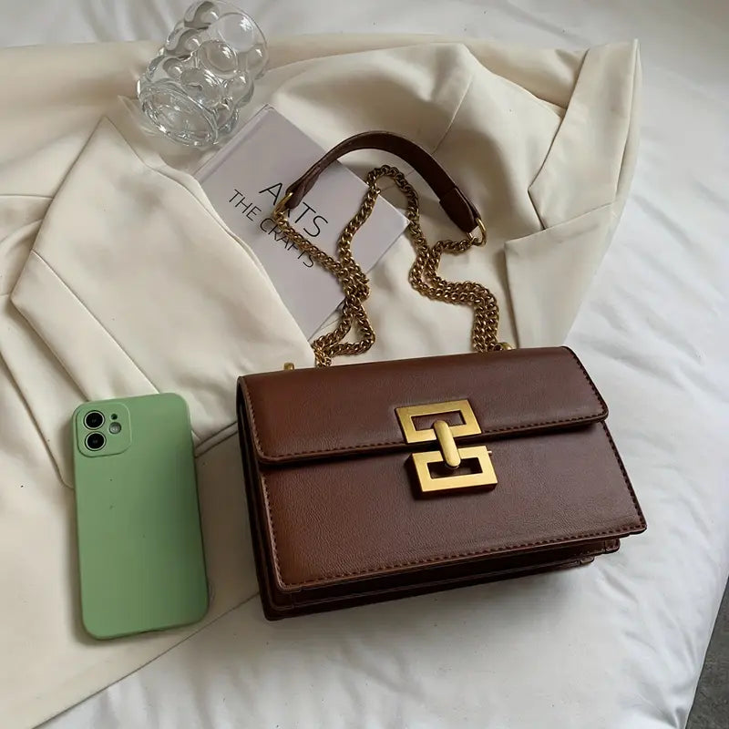 Minimalist Classic Crossbody Bag, Square PU Leather Flap Purse