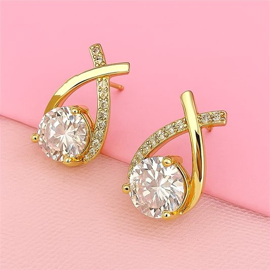 Vintage Elegant Twisted Teardrop & Square Stud Earring