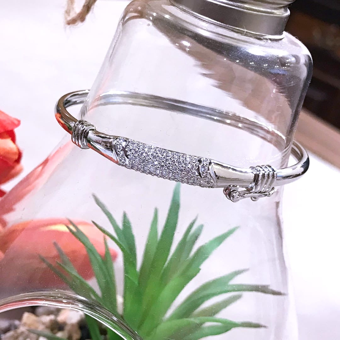 Versatile Sliver Plated Sparkling Synthetic Zirconia Open Bangle bracelet
