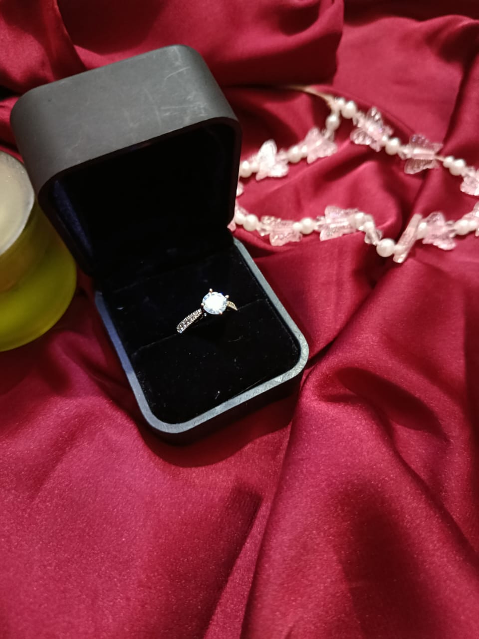 Crimson Charm Silver Adjustable Zirconia Ring