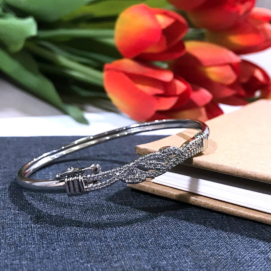 Versatile Sliver Plated Sparkling Synthetic Zirconia Open Bangle bracelet