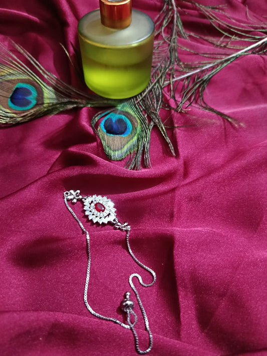 Elegant Sparkling Zirconia Stones with Red cubic synthetic Adjustable bracelet