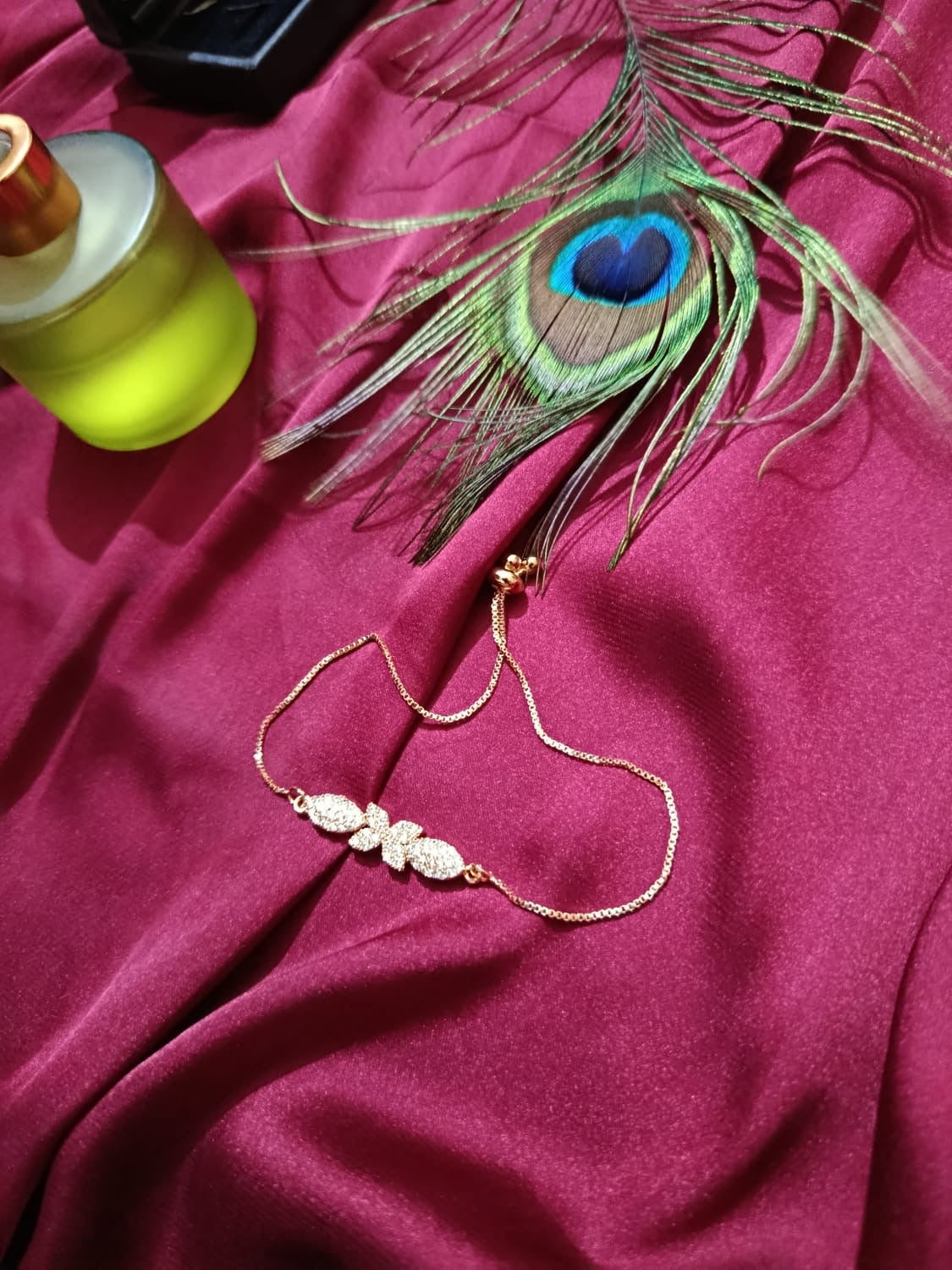 Fashionable Gold-Plated Butterfly Adjustable Bracelet decor with Cubic Zirconia