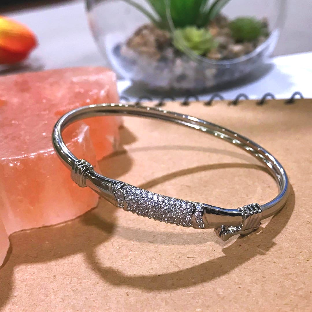 Versatile Sliver Plated Sparkling Synthetic Zirconia Open Bangle bracelet