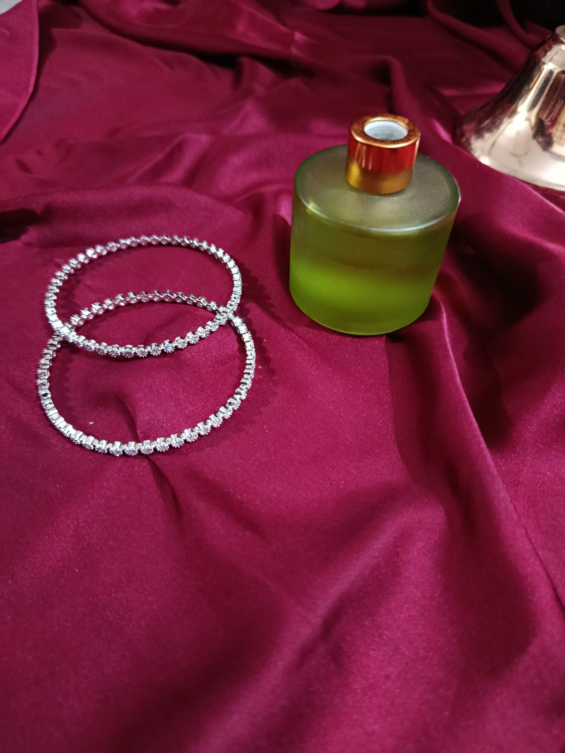 2Pc Silvery Rhinestone Zirconia Bangles