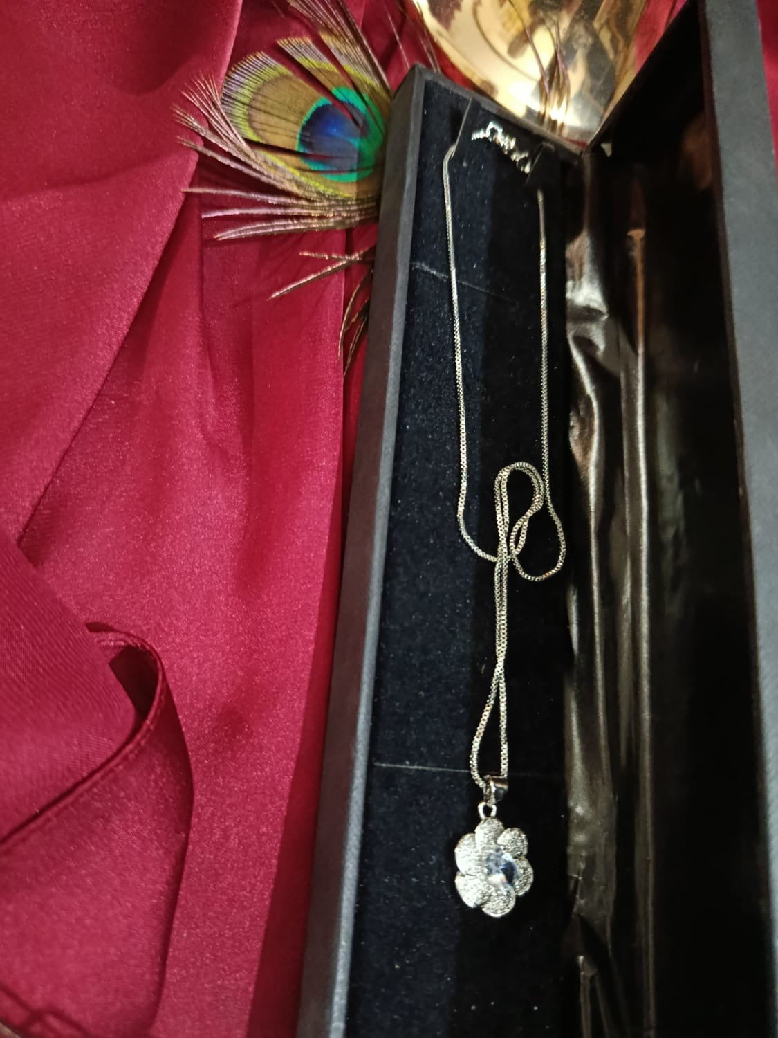 Sterling Silvery Flower Pendant with Shiny Synthetic Zirconia