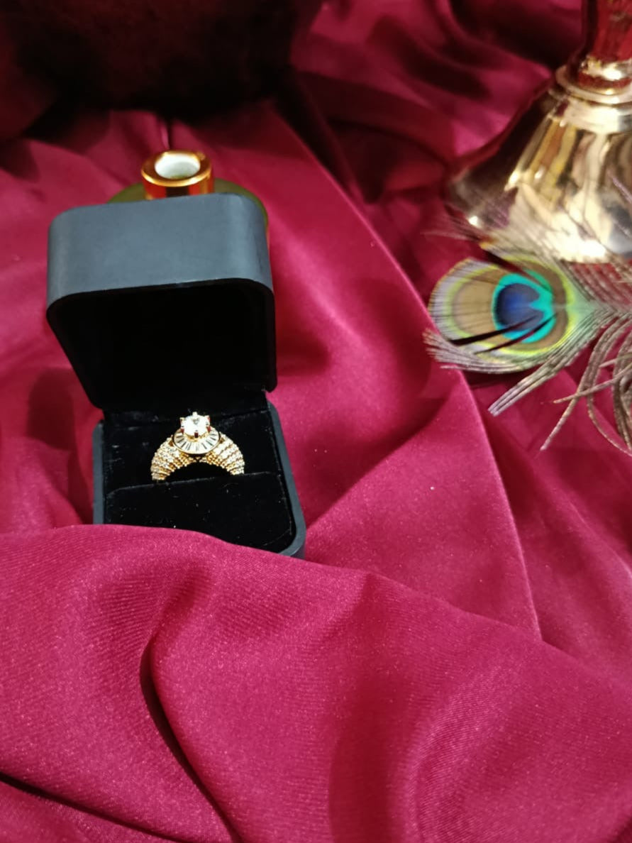 Sleek Shine Round-Shaped Golden Zirconia Ring – Micro-Paved Brilliance in Every Detail