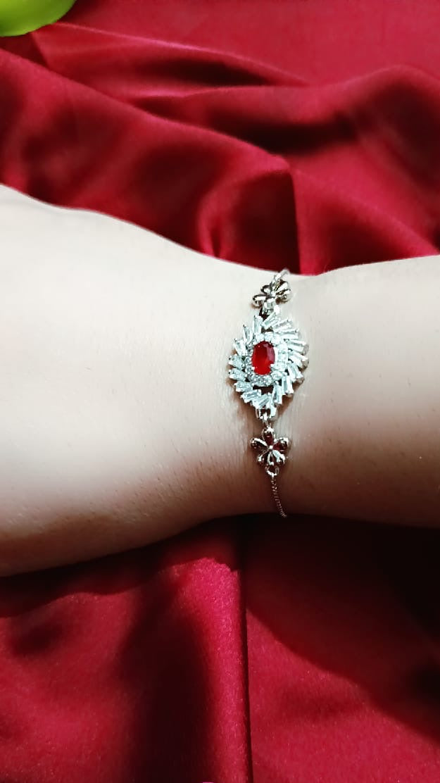Elegant Sparkling Zirconia Stones with Red cubic synthetic Adjustable bracelet