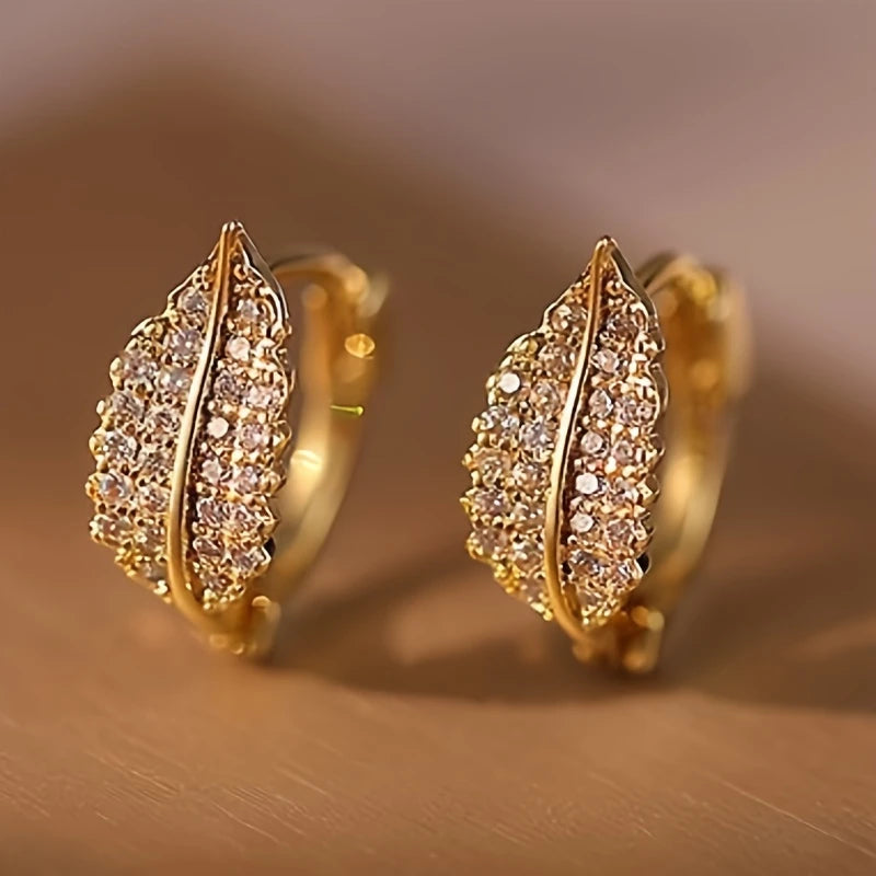 Elegant Leaf-Inspired Cubic Zirconia Hoop Earrings
