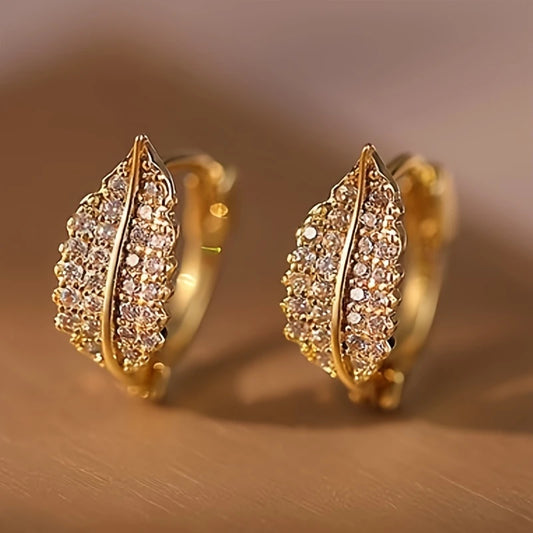 Elegant Leaf-Inspired Cubic Zirconia Hoop Earrings