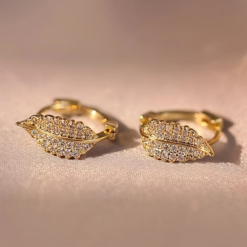 Elegant Leaf-Inspired Cubic Zirconia Hoop Earrings