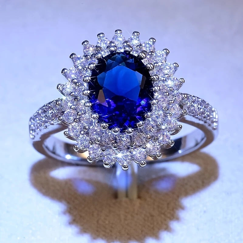 Gorgeous Shiny Blue Cubic Zirconia Ring