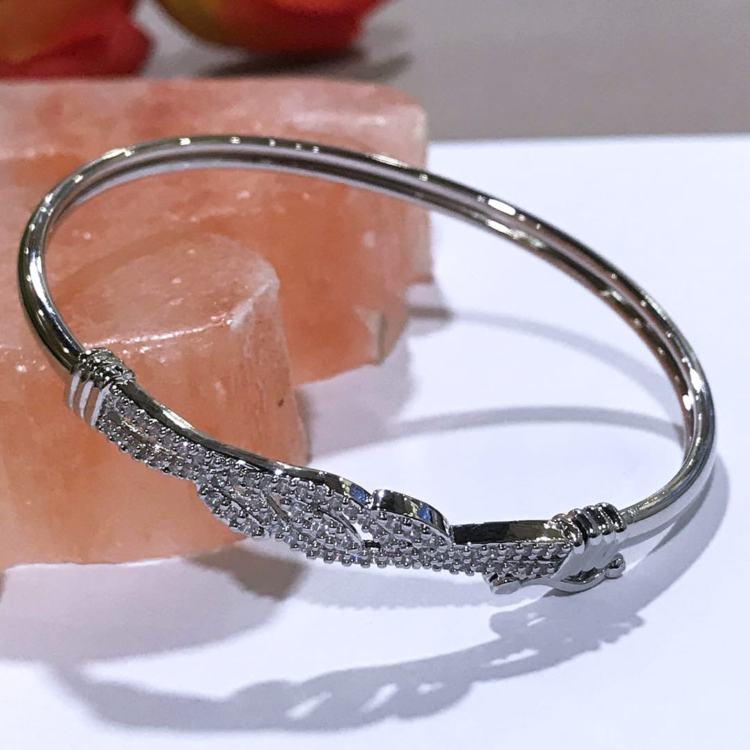 Versatile Sliver Plated Sparkling Synthetic Zirconia Open Bangle bracelet
