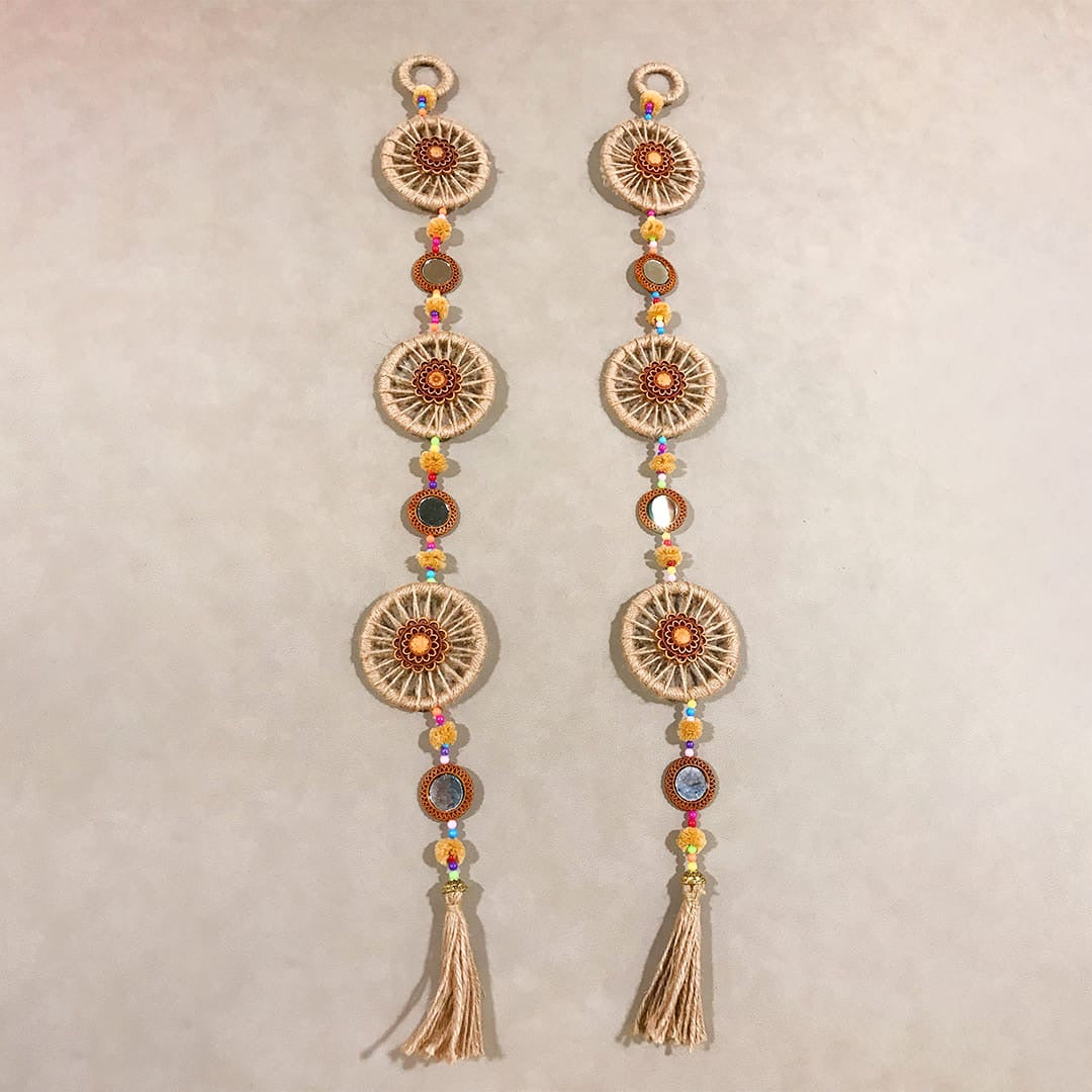 2Pcs Jute Boho Wall Hanging Tapestries with Tassels