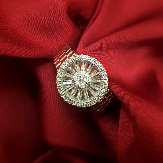 Elegant Round-Shaped Golden Zirconia Band Ring