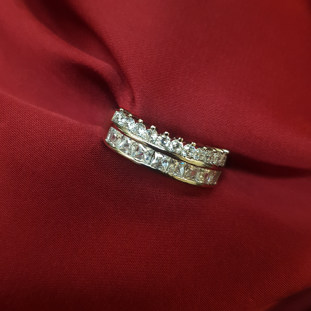 Modern & Sleek Shine Light Double-Layered Silver Adjustable Ring