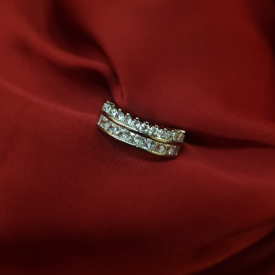 Modern & Sleek Shine Light Double-Layered Silver Adjustable Ring