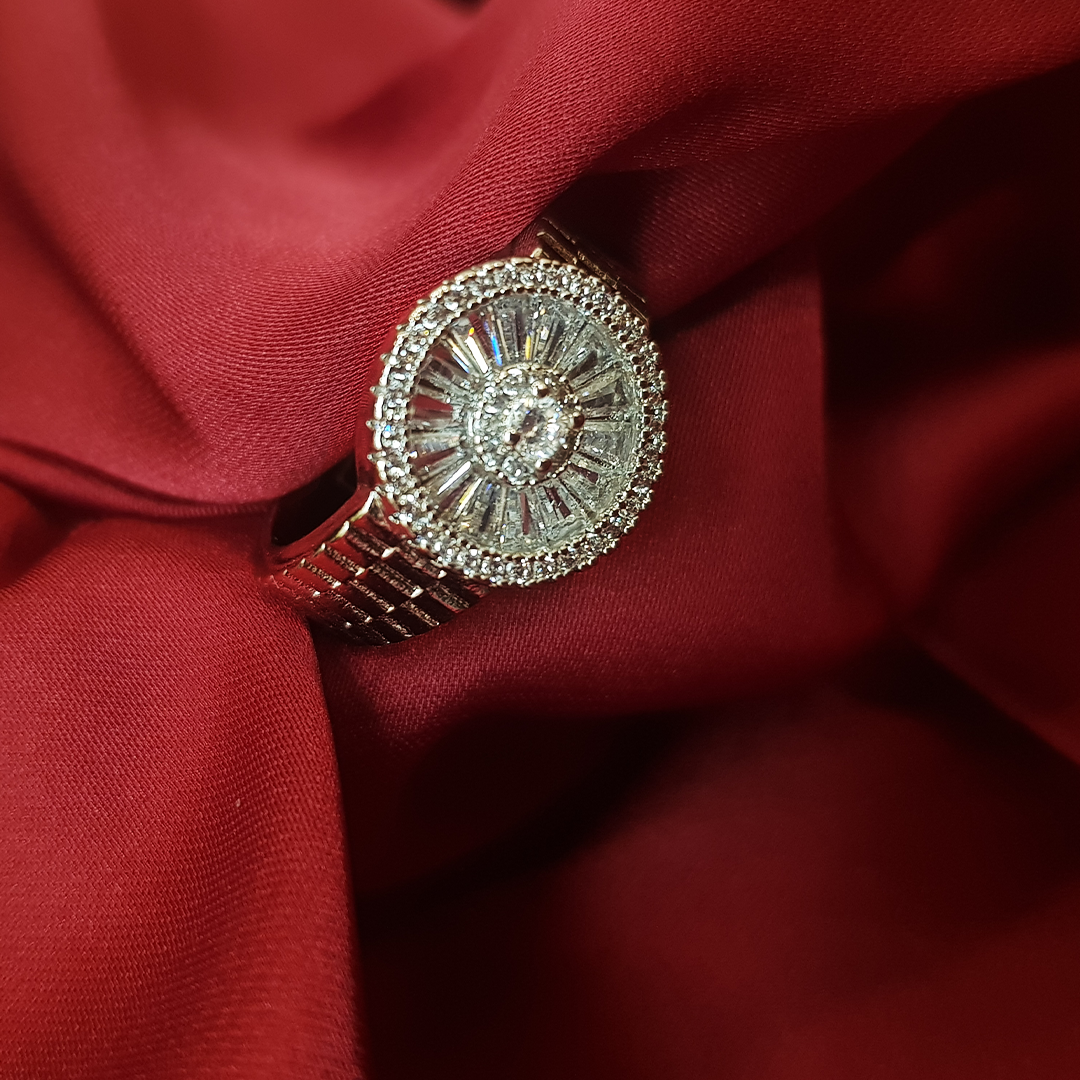 Elegant Round-Shaped Golden Zirconia Band Ring