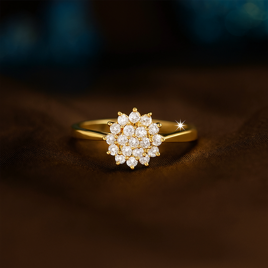 A Ring Designed with a Floral Motif, Featuring Copper Micro-Inlay And Synthetic Zirconia