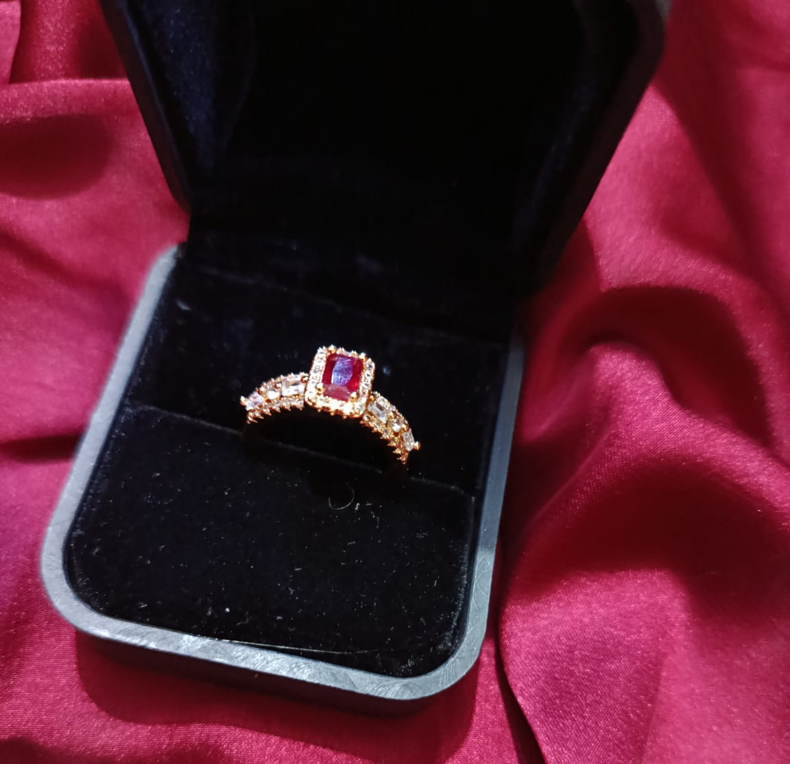 Elegant Pomegranate Red cubic synthetic zirconia Adjustable Ring