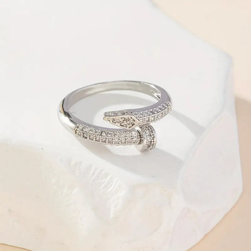 Luxury Adjustable Open Ring – Simple Style Copper with Micro Inlaid zirconia