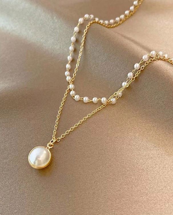 Pearl & Gold Bead Double Layer Choker – Kpop Inspired Elegance