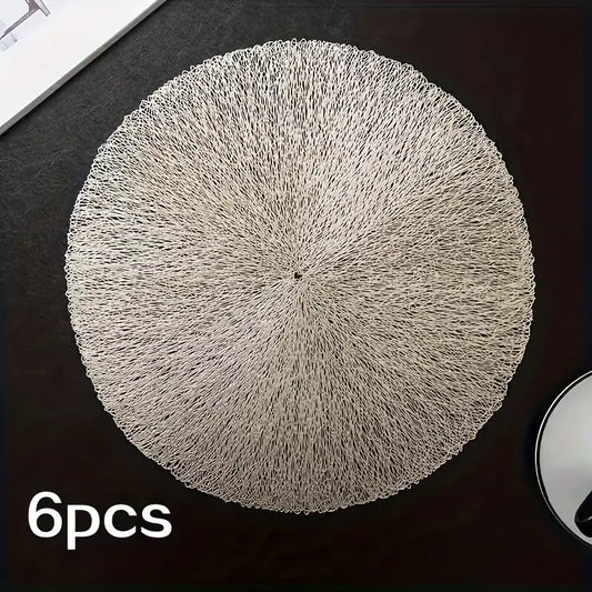 6pcs Round Hollow Flower PVC Placemats