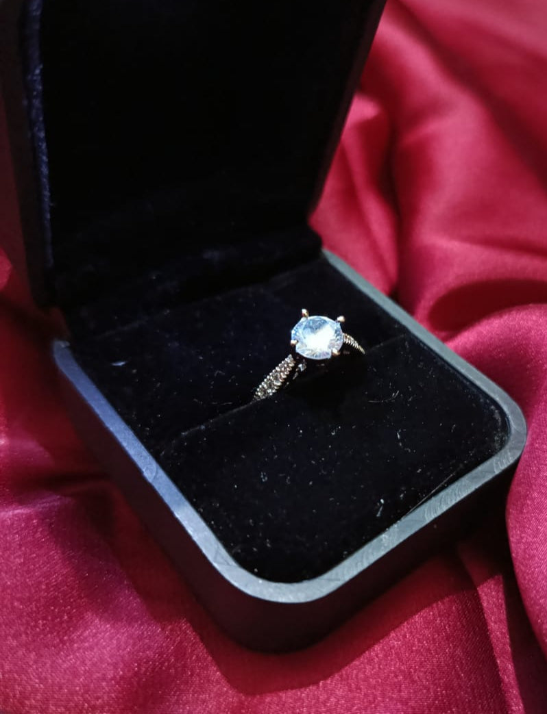 Crimson Charm Silver Adjustable Zirconia Ring