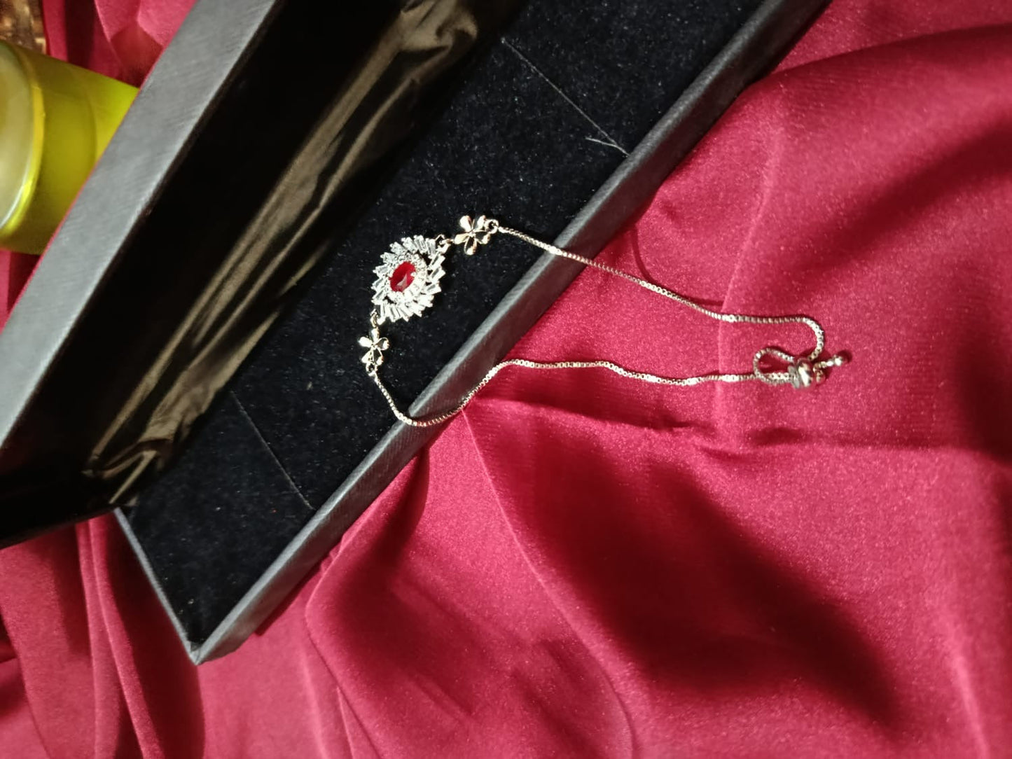 Elegant Sparkling Zirconia Stones with Red cubic synthetic Adjustable bracelet