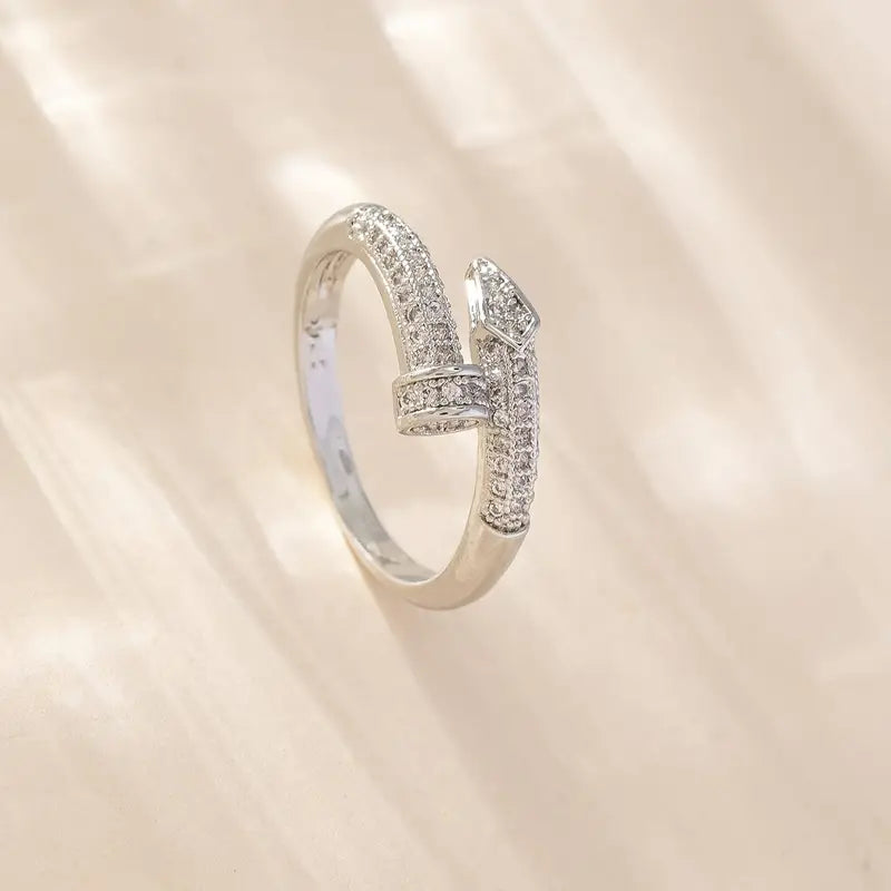 Luxury Adjustable Open Ring – Simple Style Copper with Micro Inlaid zirconia