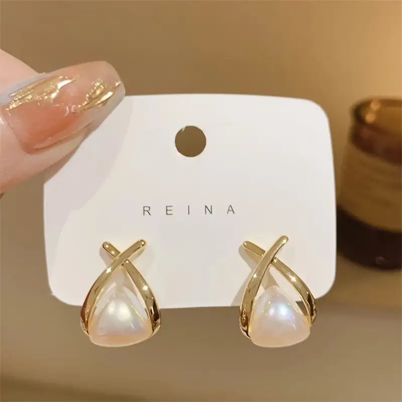 Metallic Cross Imitation Pearl Light Luxury Earings