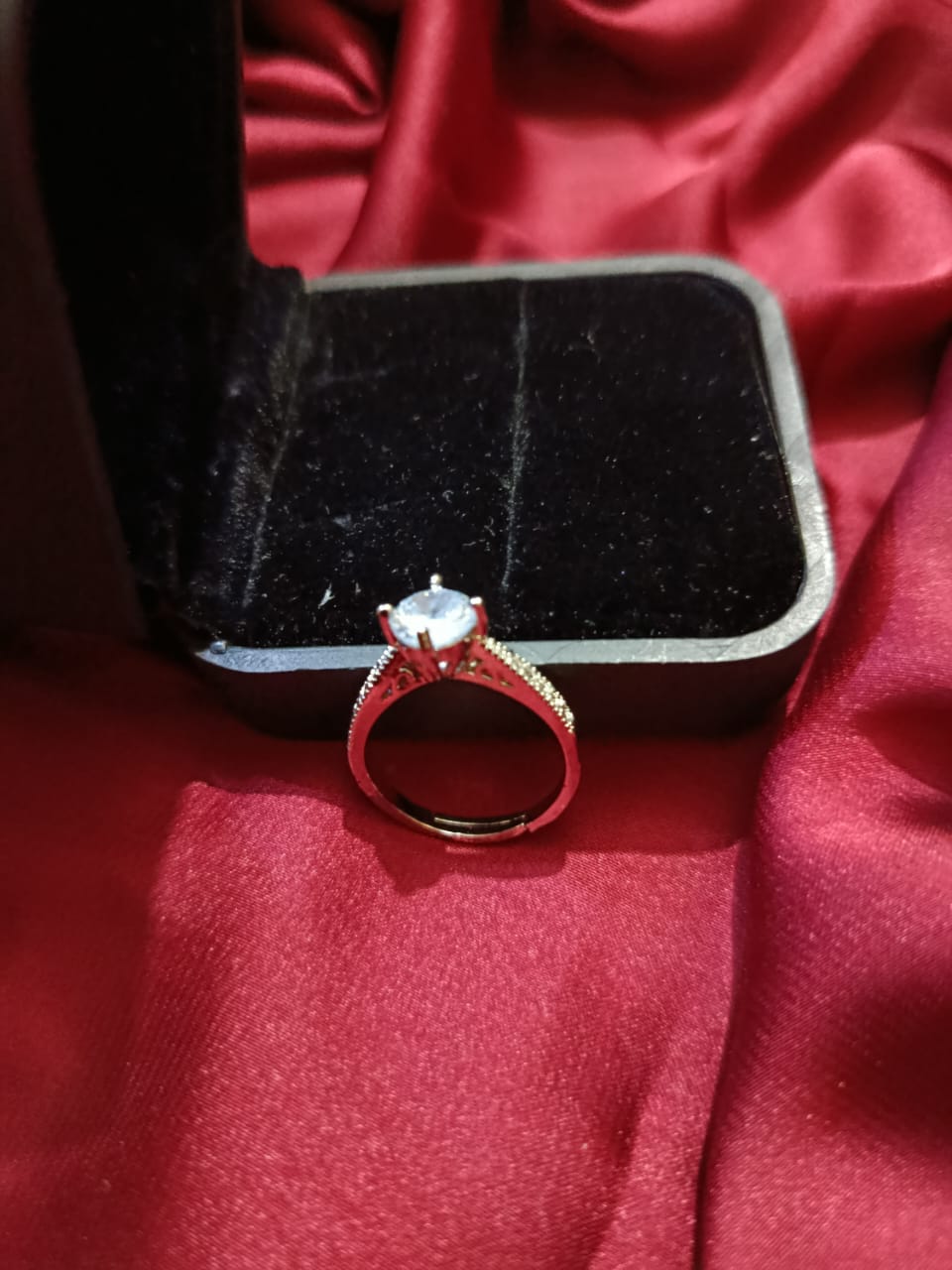 Crimson Charm Silver Adjustable Zirconia Ring