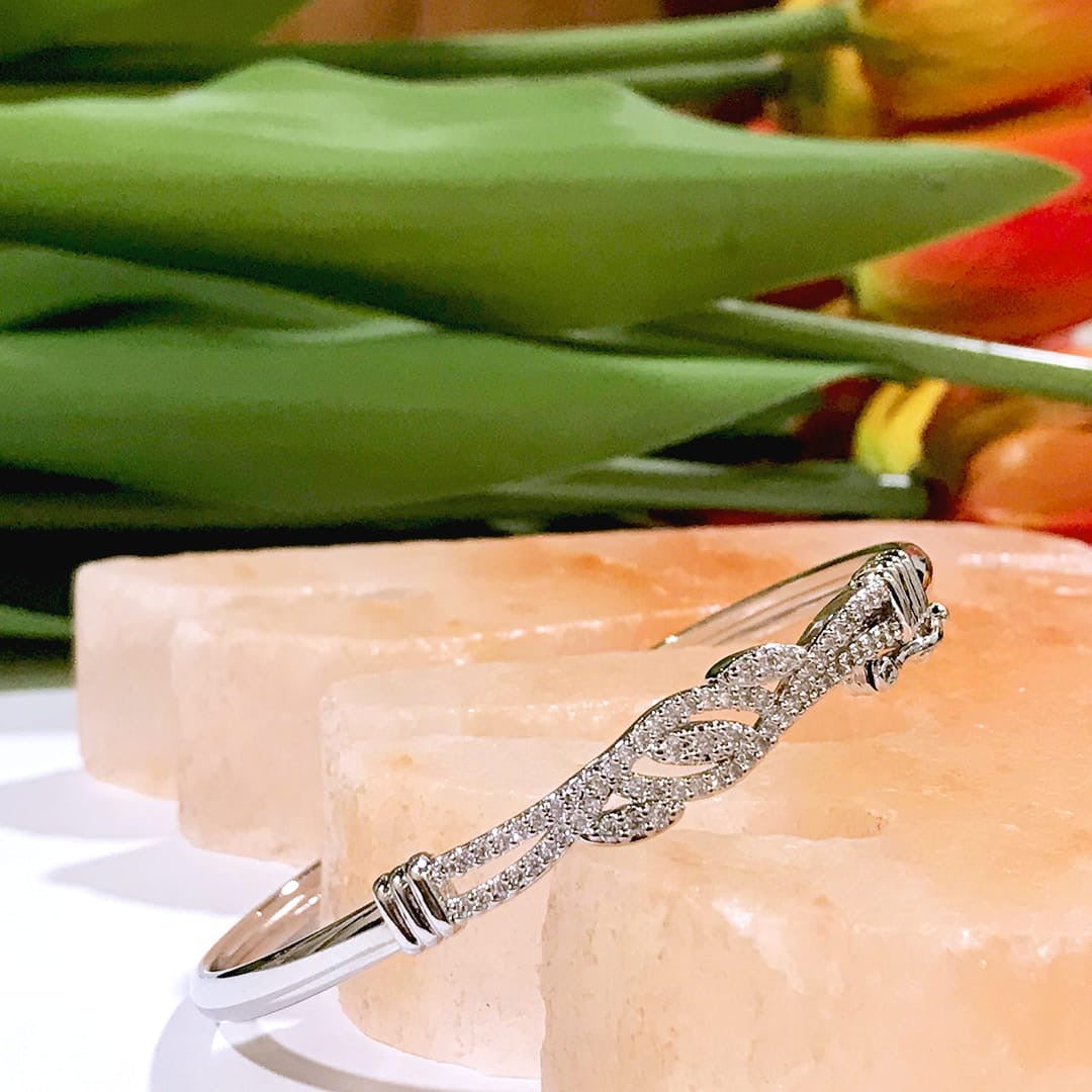 Versatile Sliver Plated Sparkling Synthetic Zirconia Open Bangle bracelet