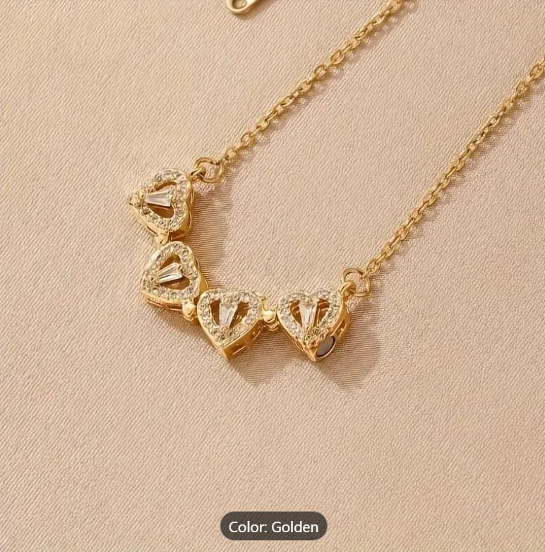Trendy Golden-Plated Stainless Steel Clover Necklace – Sparkling Cubic Design