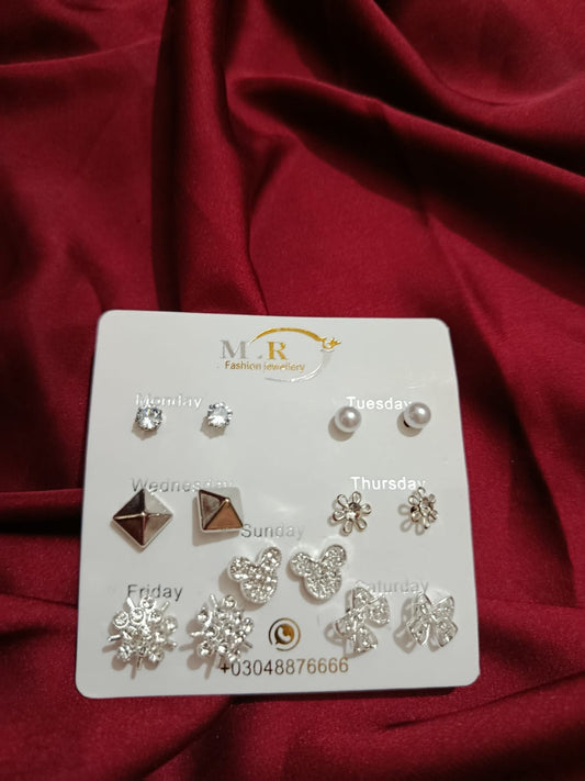 7-Pair Elegant Silver-Toned Earring Set