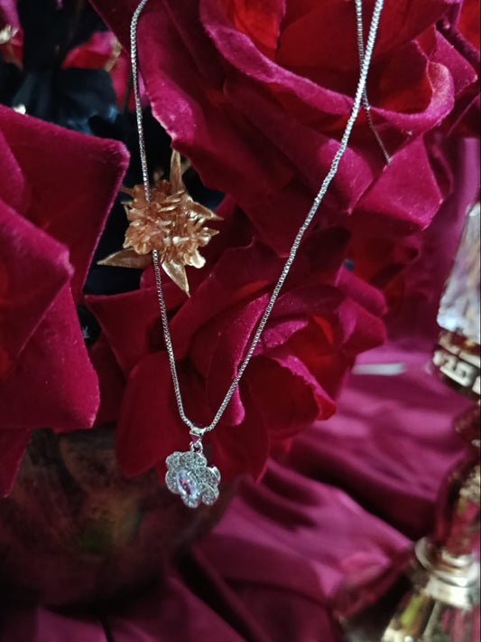 Sterling Silvery Flower Pendant with Shiny Synthetic Zirconia