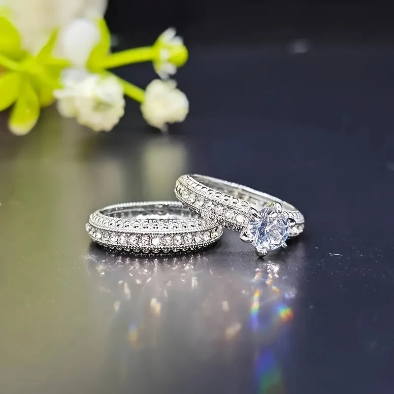 2pcs Women's Fashionable Zirconia Ring