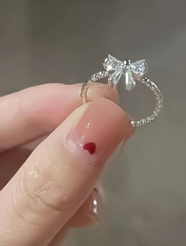 Sweet Girl Heart Bowknot Adjustable Ring